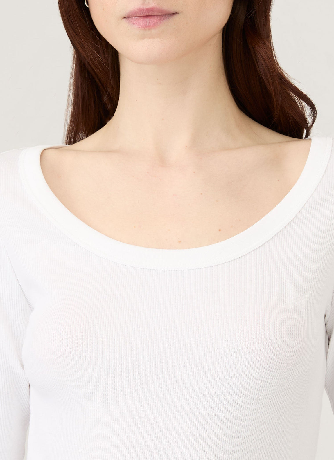 Sunspel | Rib Long Sleeve Scoop Neck - White