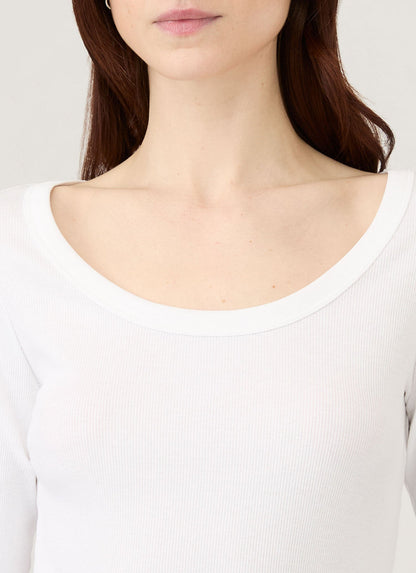 Sunspel | Rib Long Sleeve Scoop Neck - White