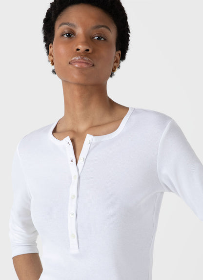 Sunspel | Rib Ls Henley - White