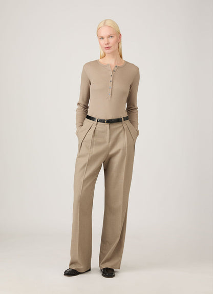 Sunspel | Rib Long Sleeve Henley - Mink