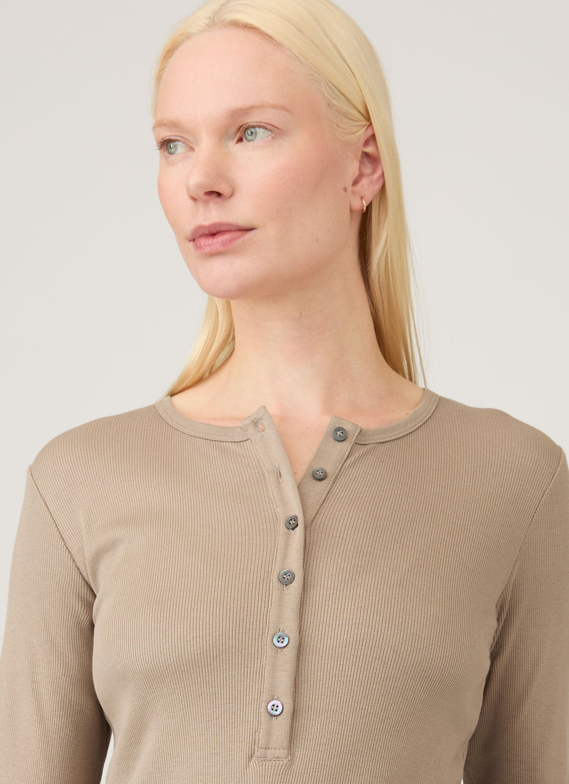 Sunspel | Rib Long Sleeve Henley - Mink