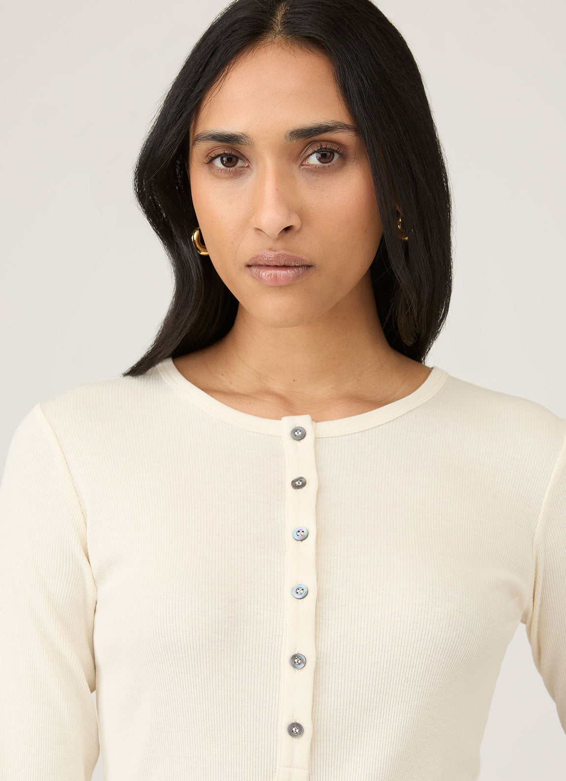 Sunspel | Rib Long Sleeve Henley - Ecru