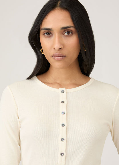 Sunspel | Rib Long Sleeve Henley - Ecru