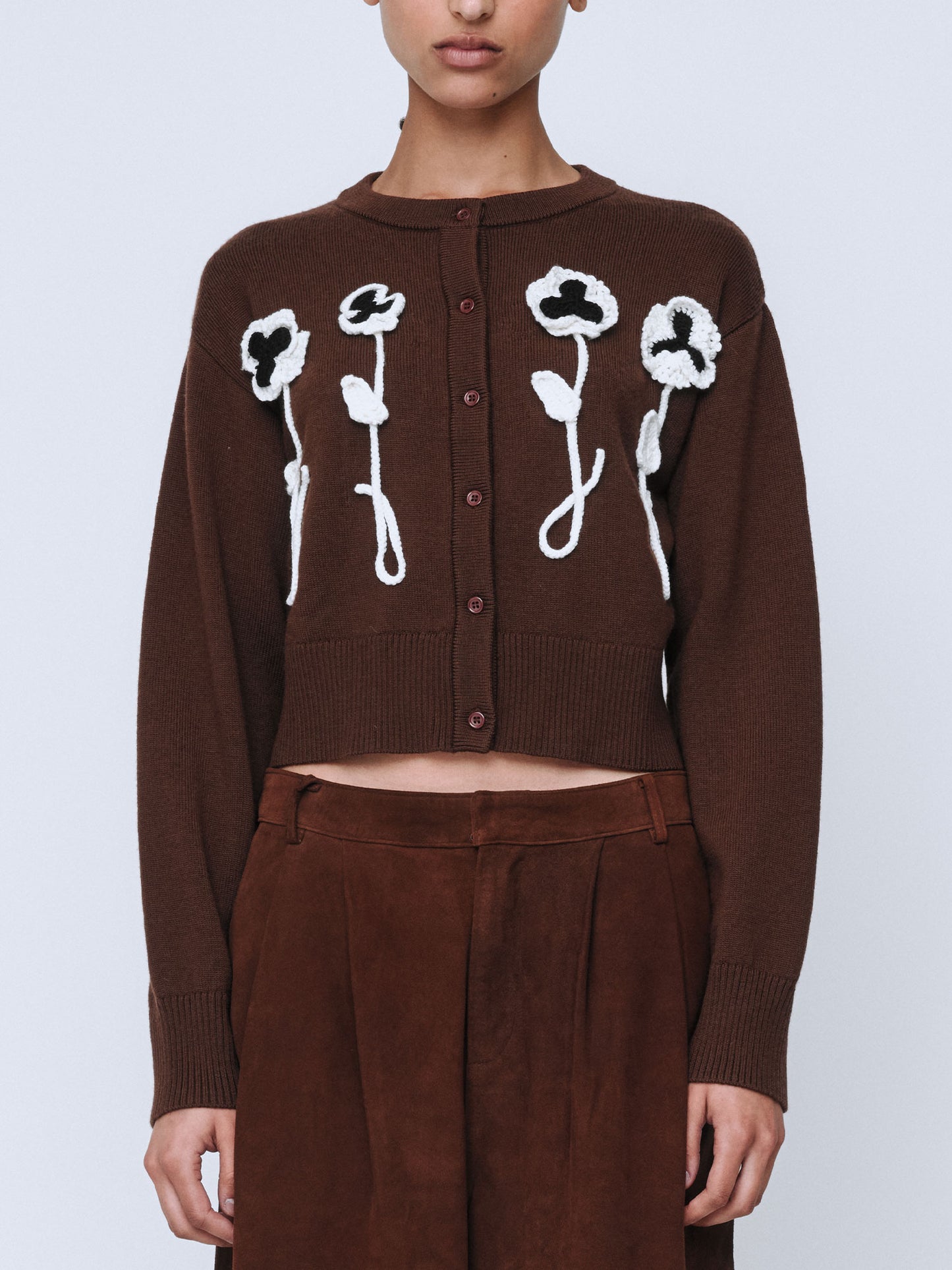 Wynn Hamlyn | Pansy Flower Cardigan - Chocolate