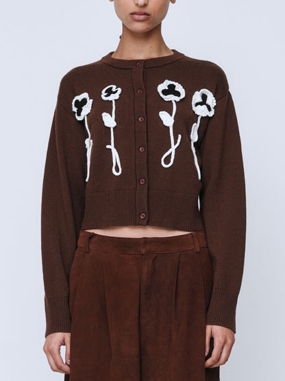 Wynn Hamlyn | Pansy Flower Cardigan - Chocolate