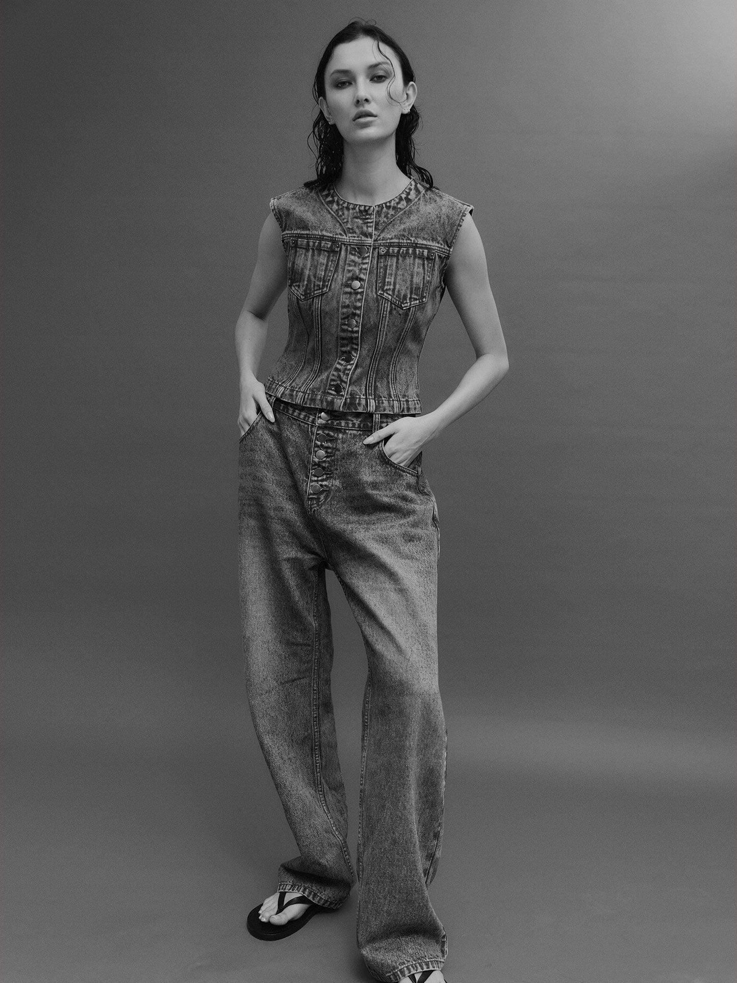 Wynn Hamlyn | Molly Denim Top - Mid Dirty Wash