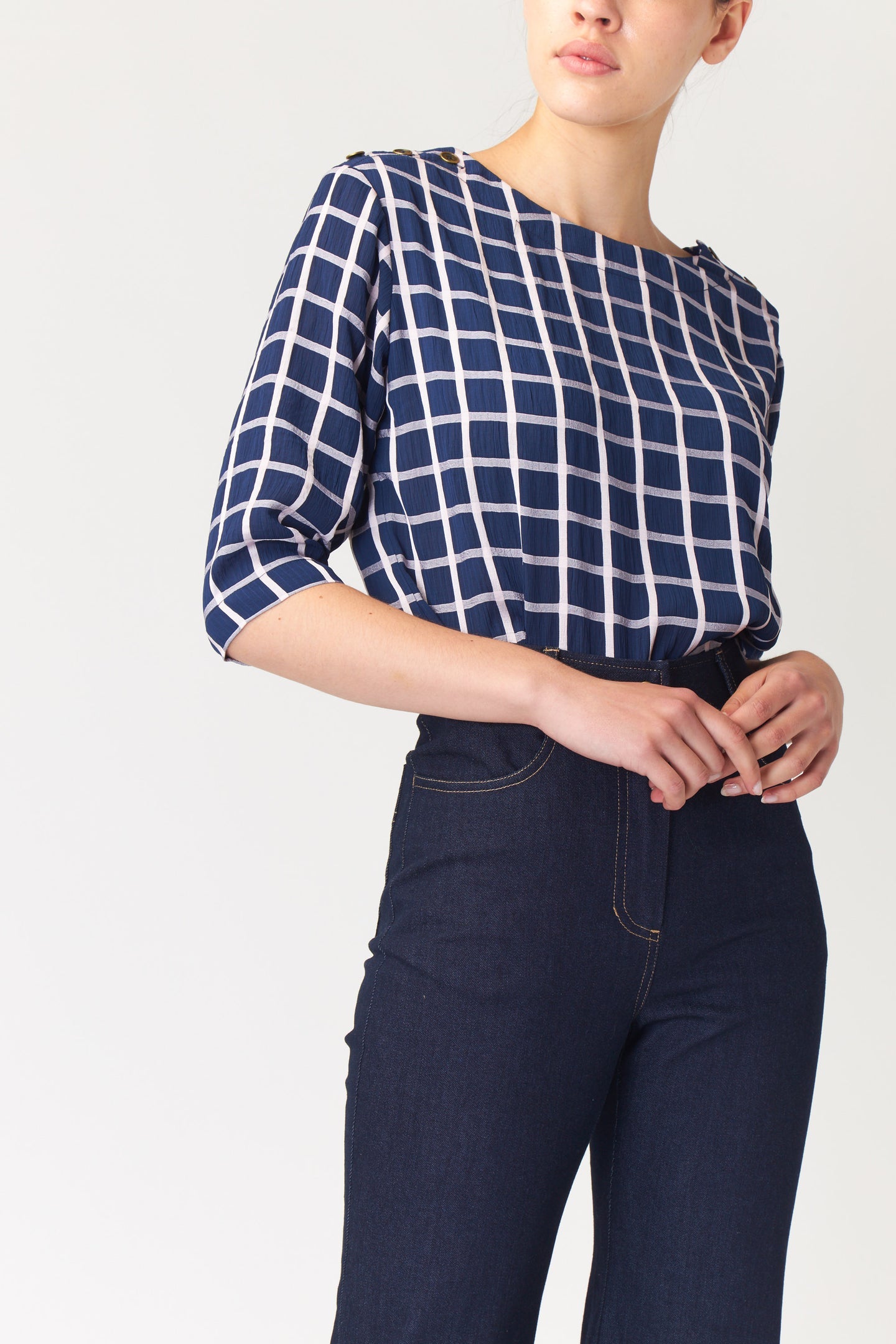 Kate Sylvester | Check Bateau Top - Ink