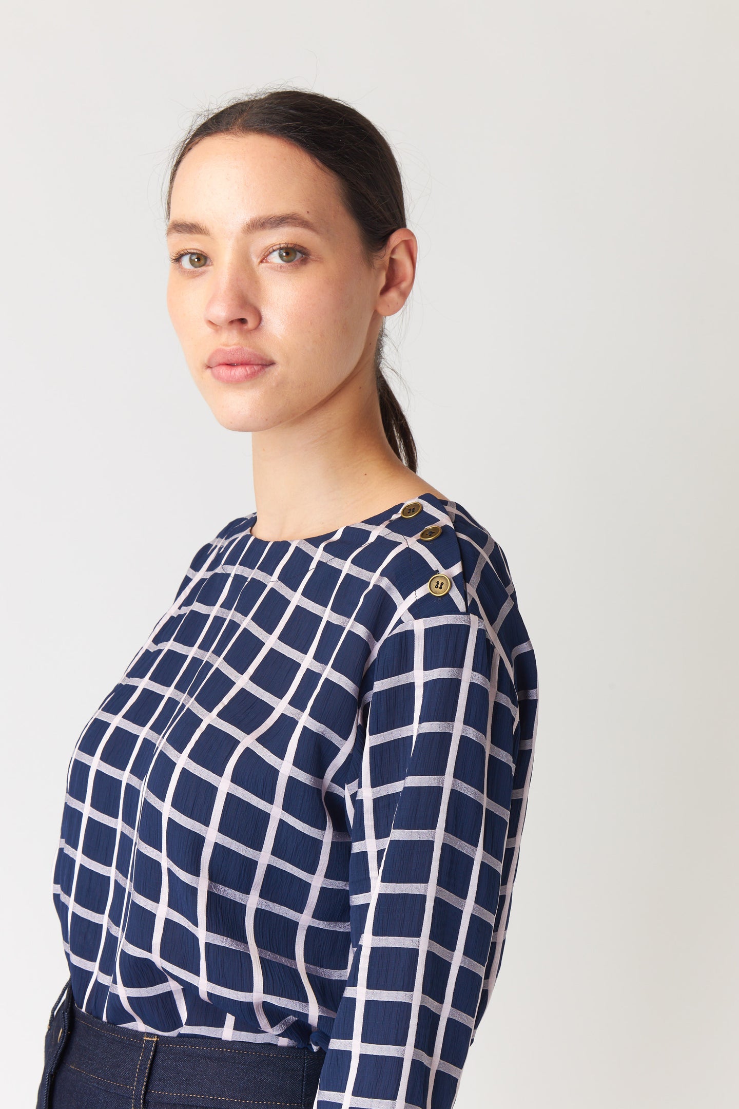 Kate Sylvester | Check Bateau Top - Ink