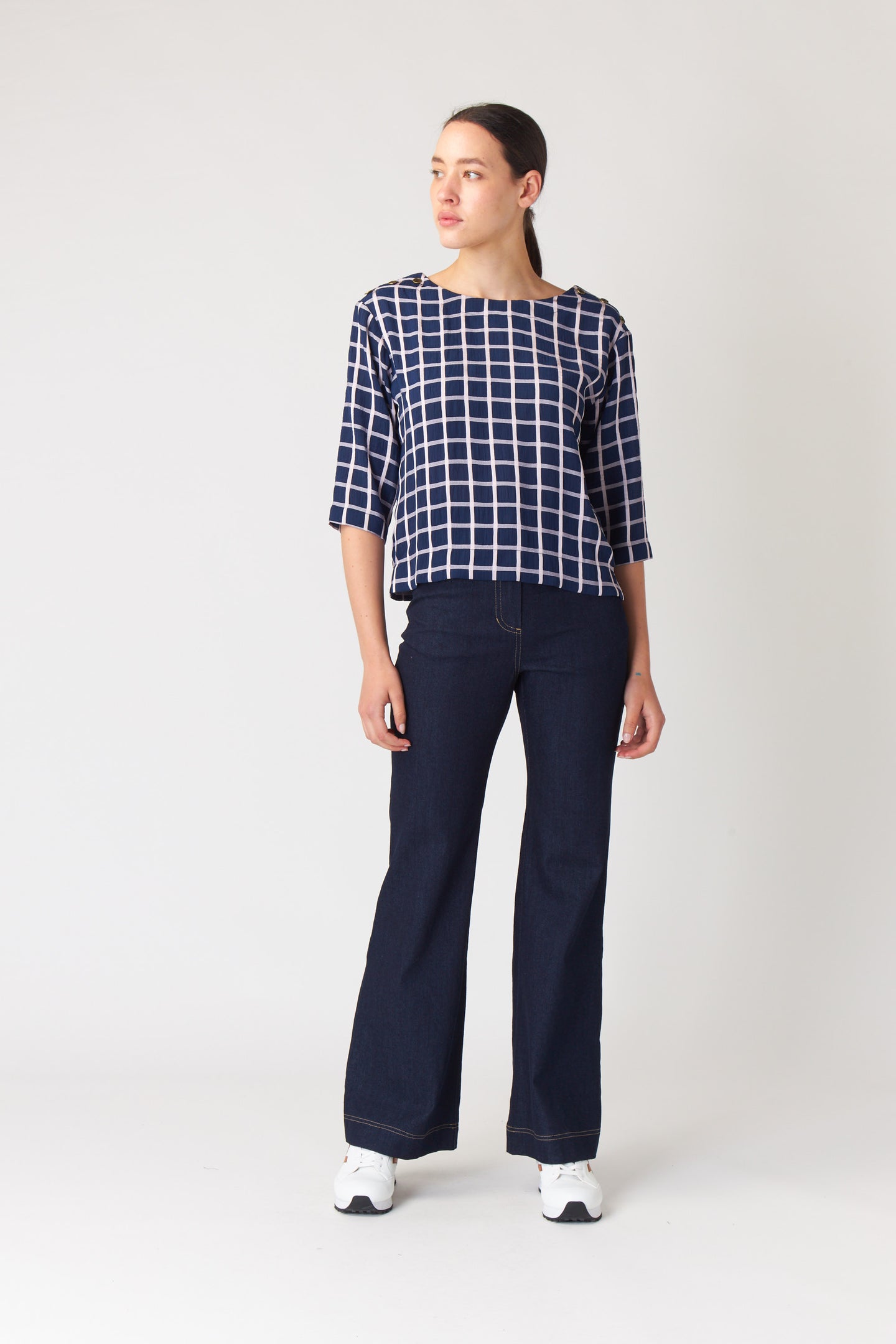 Kate Sylvester | Check Bateau Top - Ink