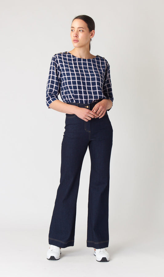 Kate Sylvester | Check Bateau Top - Ink
