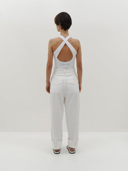 Bassike | Double Cotton Pleated Pant - White
