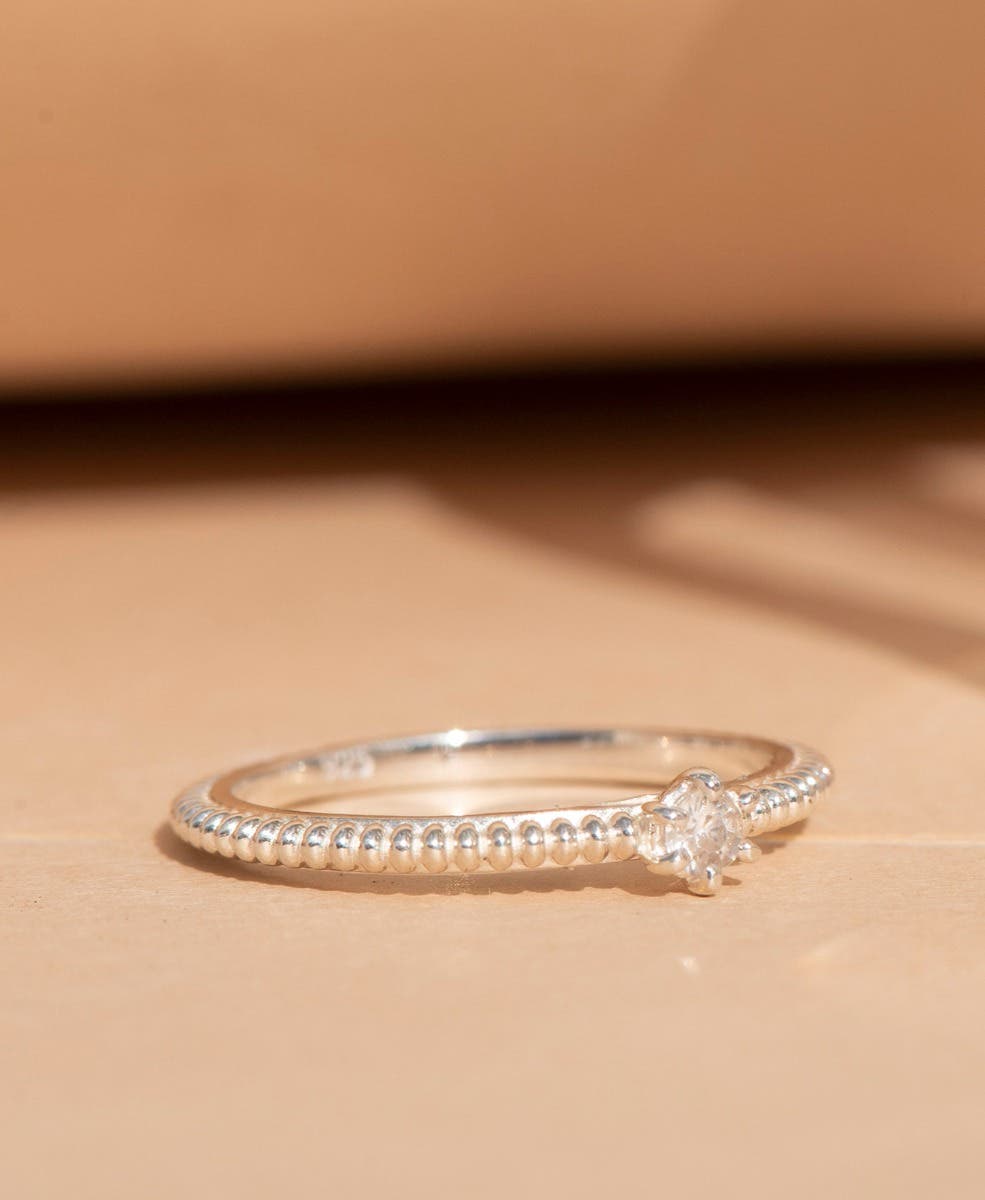 Zoe Morgan Anchored Stacker Ring Silver White Zircon