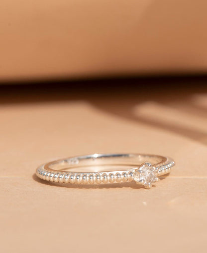 Zoe & Morgan | Anchored Stacker Ring - Silver / White Zircon