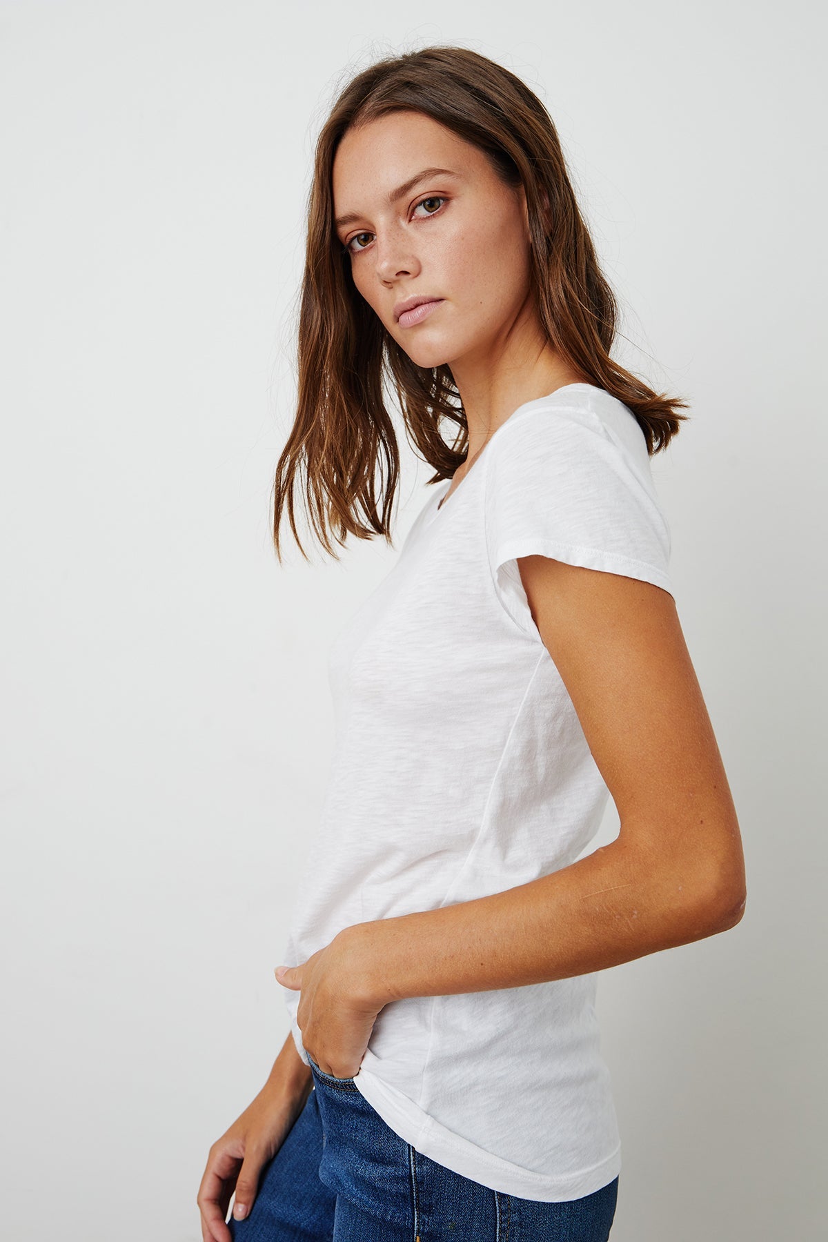 Velvet | Odelia Cotton Slub Crew Neck Tee - White