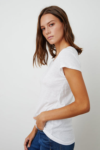 Velvet | Odelia Cotton Slub Crew Neck Tee - White