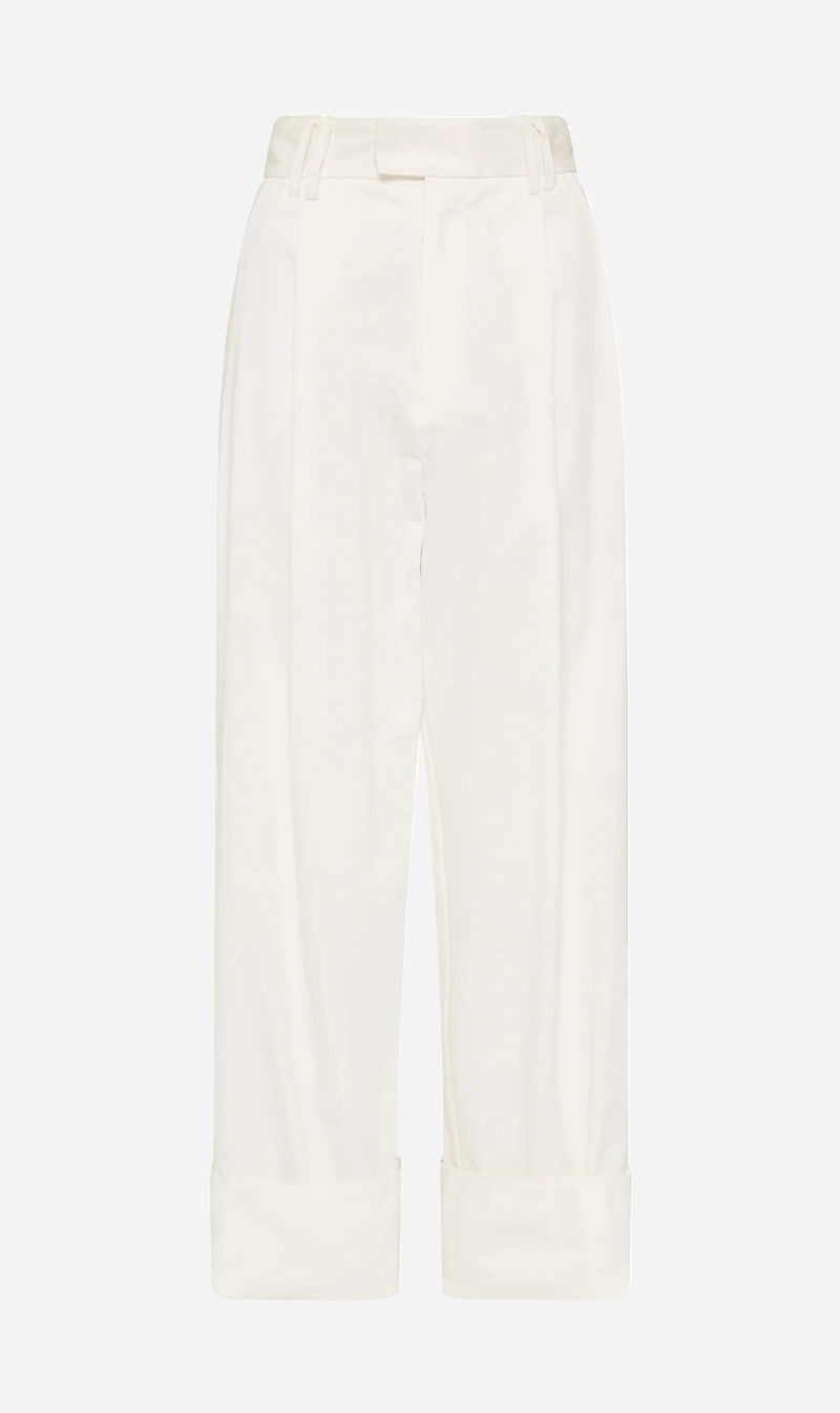 Bassike | Double Cotton Pleated Pant - White